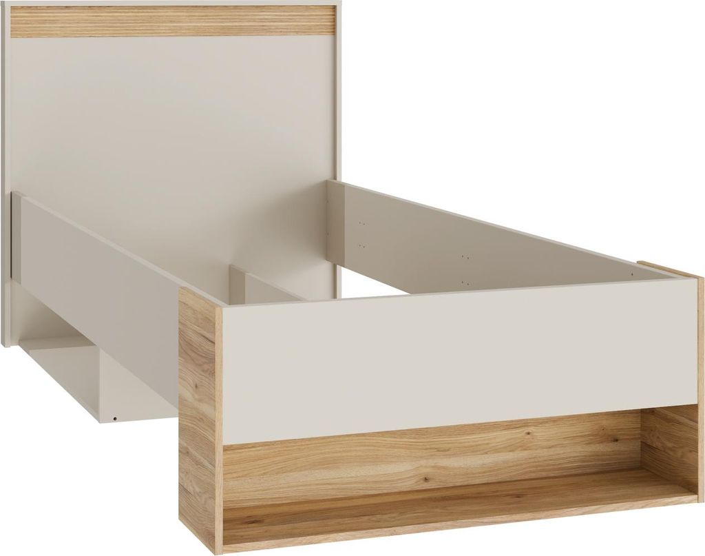 Stauraumbett >WEXLIN< in Sand / Mauvella Eiche Nachbildung - 100x96,3x210,8cm (BxHxT)