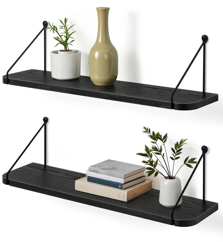Schwarzes Wandregal aus Holz, 60 cm, Metallregal, schwebendes Regal, Wandregal, Wandregal zur Aufbewahrung, Küche, moderne Einrichtung, Badezimmer...