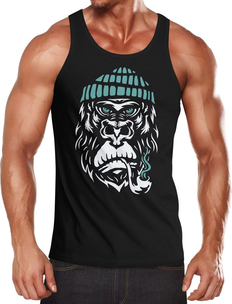 Herren Tank-Top Gorilla Affe Monkey Captain Sailor Seemann Muskelshirt Muscle Shirt Neverless schwarz M