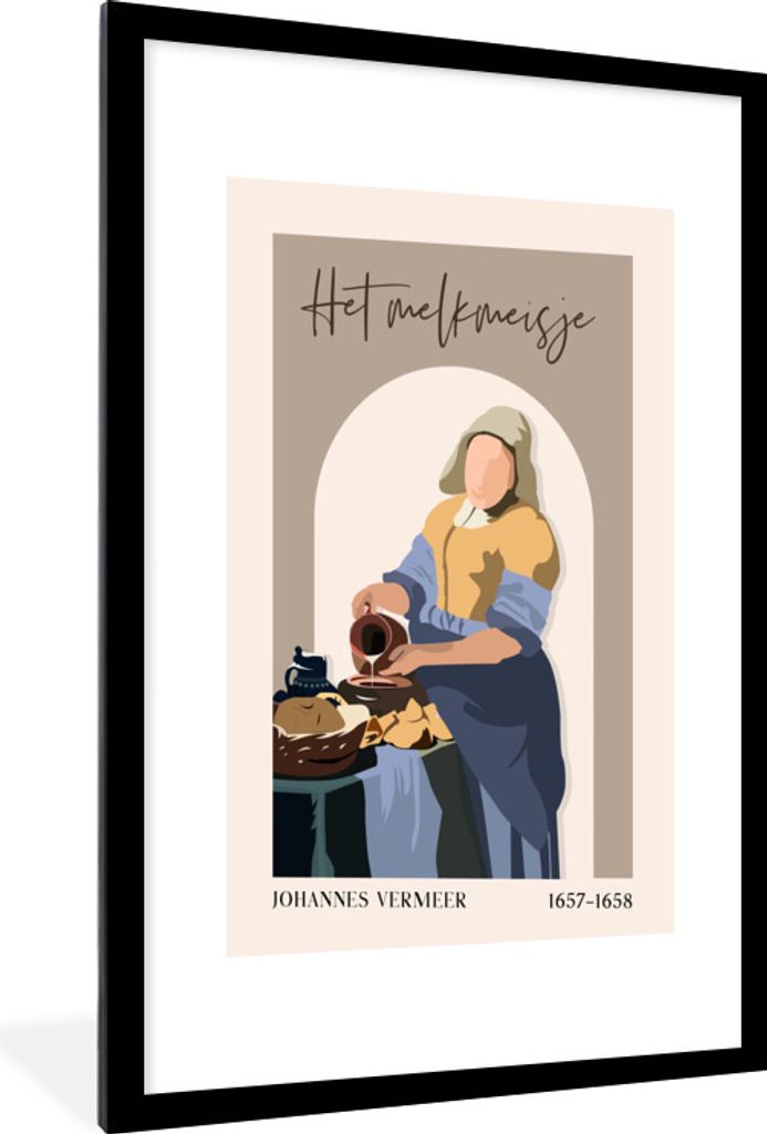 MuchoWow Gerahmtes Poster Pastell - Milchmädchen - Braun - Alte Meister 60x90 cm - Poster mit Schwarzem Bilderrahmen Wandposter Rahmen Foto Bild...