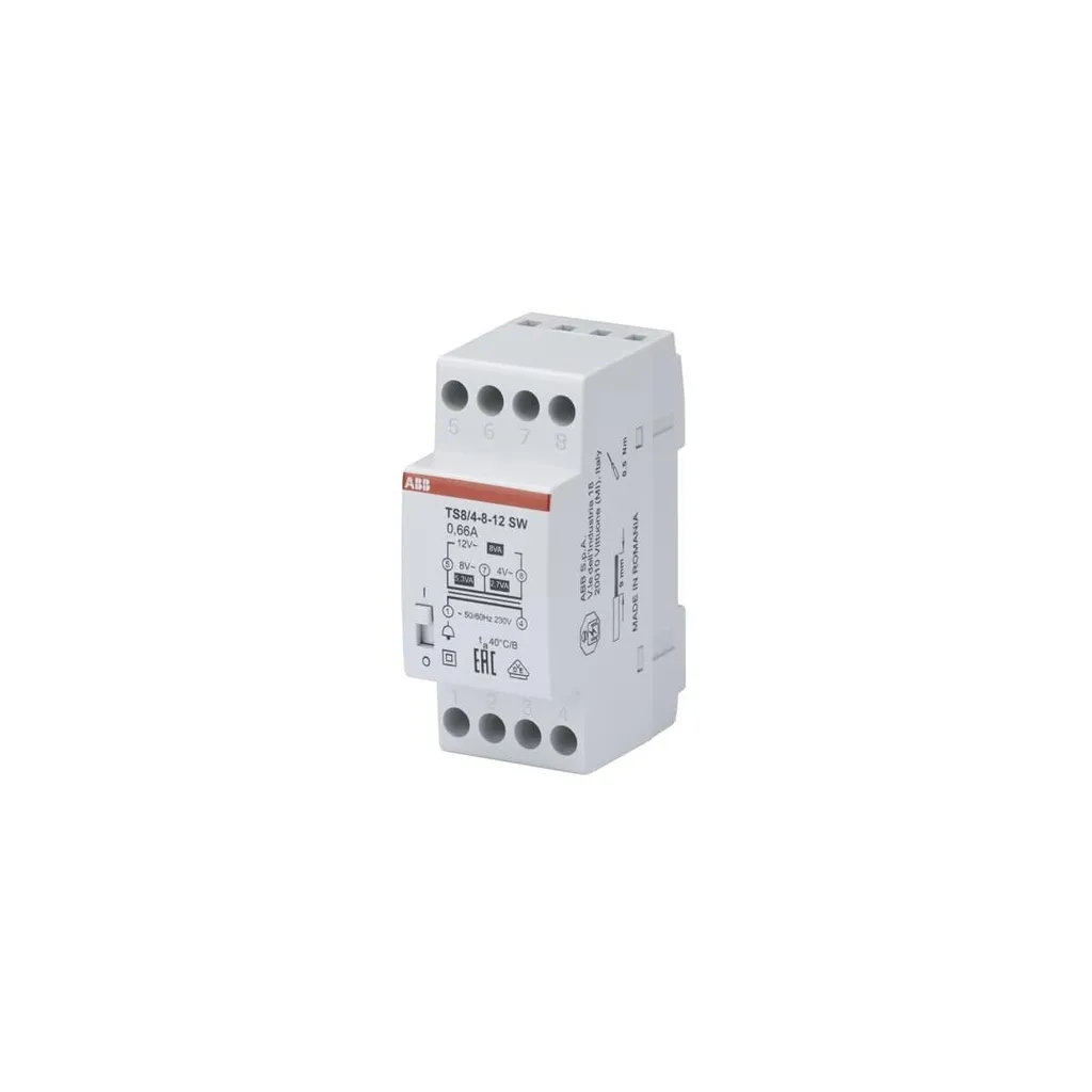 ABB TS8/4-8-12SW Transformateur 8VA modulaire 3 tensions (4/8/12V) Noir