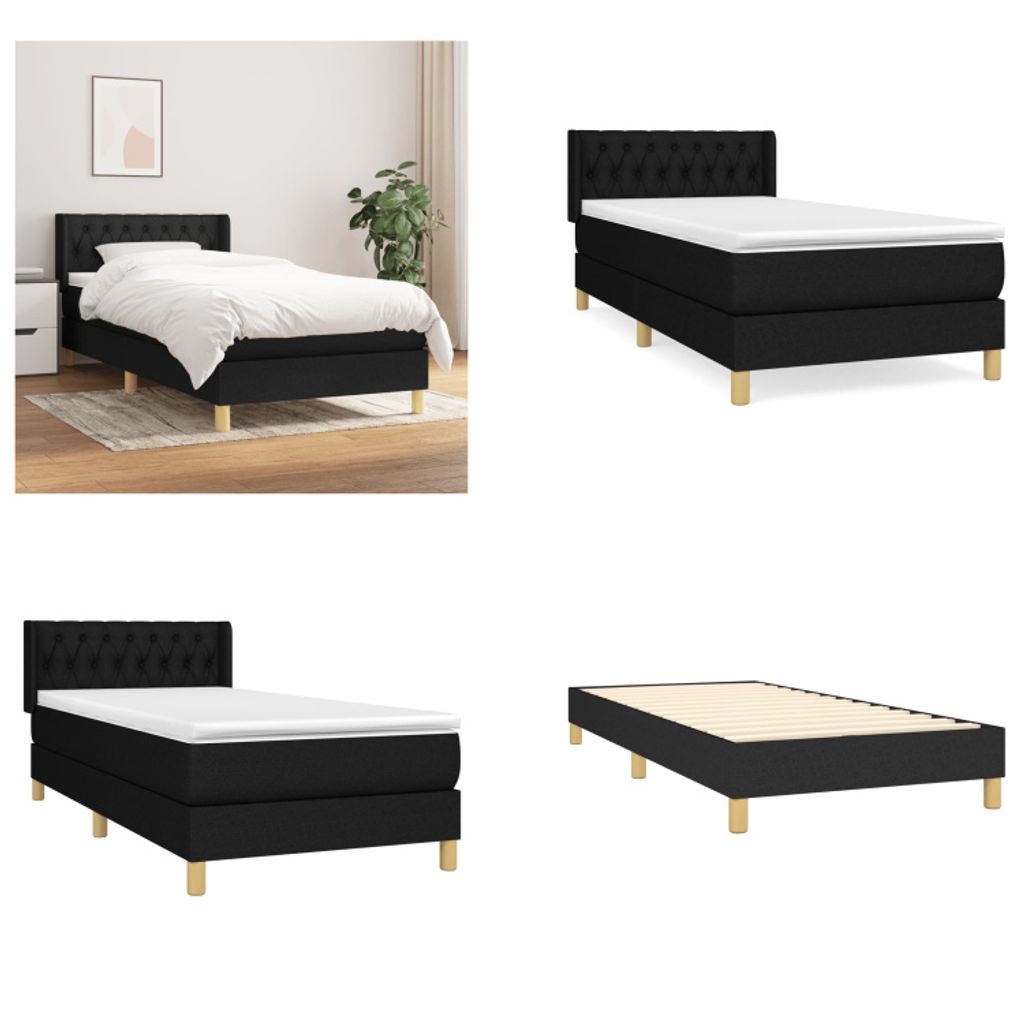 vidaXL Boxspringbett mit Matratze Schwarz 90x200 cm Stoff - Boxspringbett - Boxspringbetten - Bett - Schlafzimmermöbel