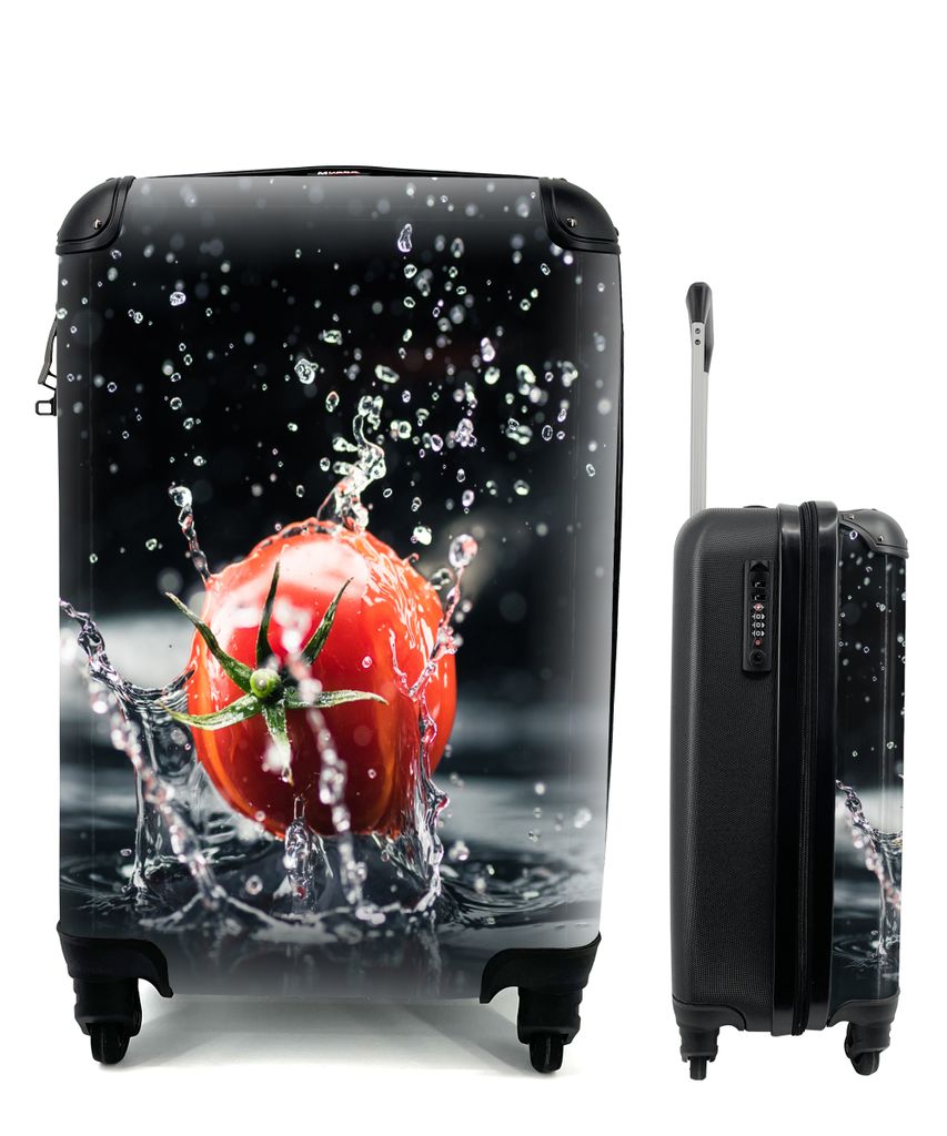 MuchoWow Koffer Handgepäck Trolley Rollkoffer Kleine Reisekoffer mit 4 Rollen - Tomate - Gemüse - Stilleben - Wasser - Rot - Cabin Size < 55x40...