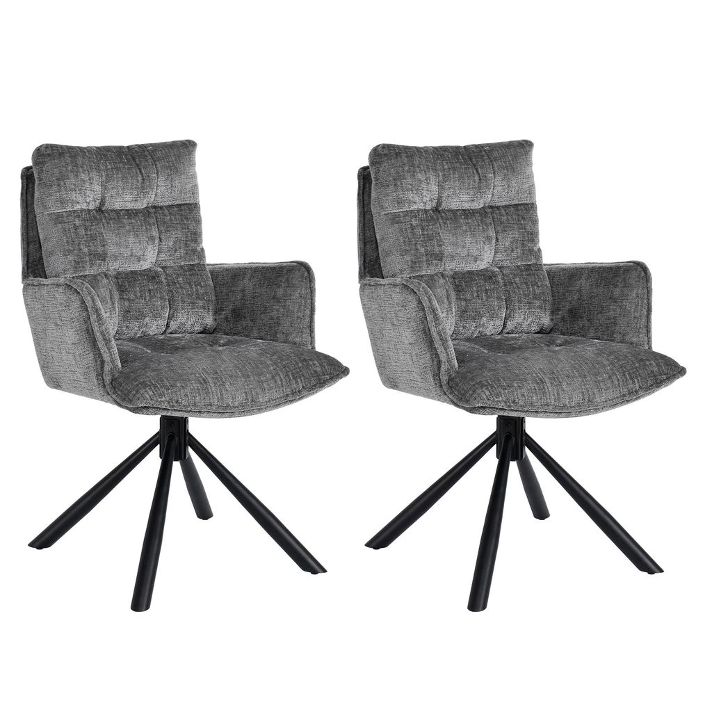 Duhome Esszimmerstuhl 360° Drehbar Loungesessel 2er Set Chenille Stuhl mit Rückstellfunktion für Büro Küche Wohnzimmer Schlafzimmer, Grau