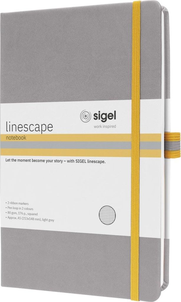 Notizbuch linescape A5 kariert 88 Blatt hellgrau/gelb Packung mit 2 Stück