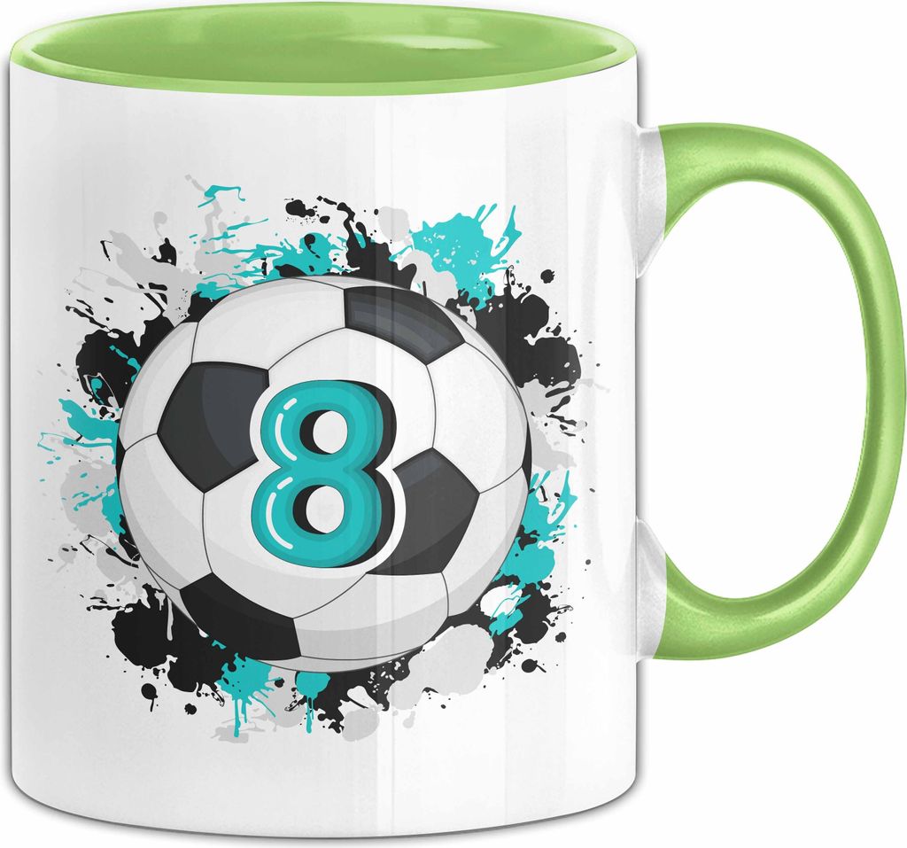 8. Geburtstag Geschenk Tasse Becher Jungs Fußball Geburtstagsgeschenk (Grün)