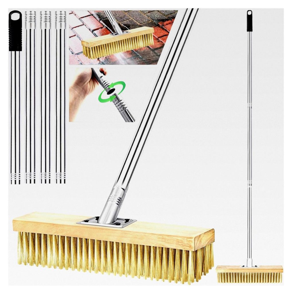 Drahtbesen mit Teleskopstiel 150 cm, für Unkraut und Pflastersteine auf Terrasse, Deck und im Garten