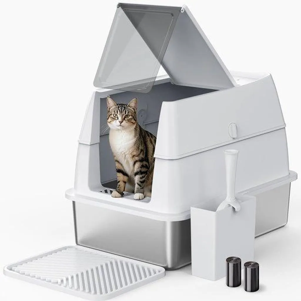 Habitat pour chat d'appartement XXL inox avec kit nettoyage complet