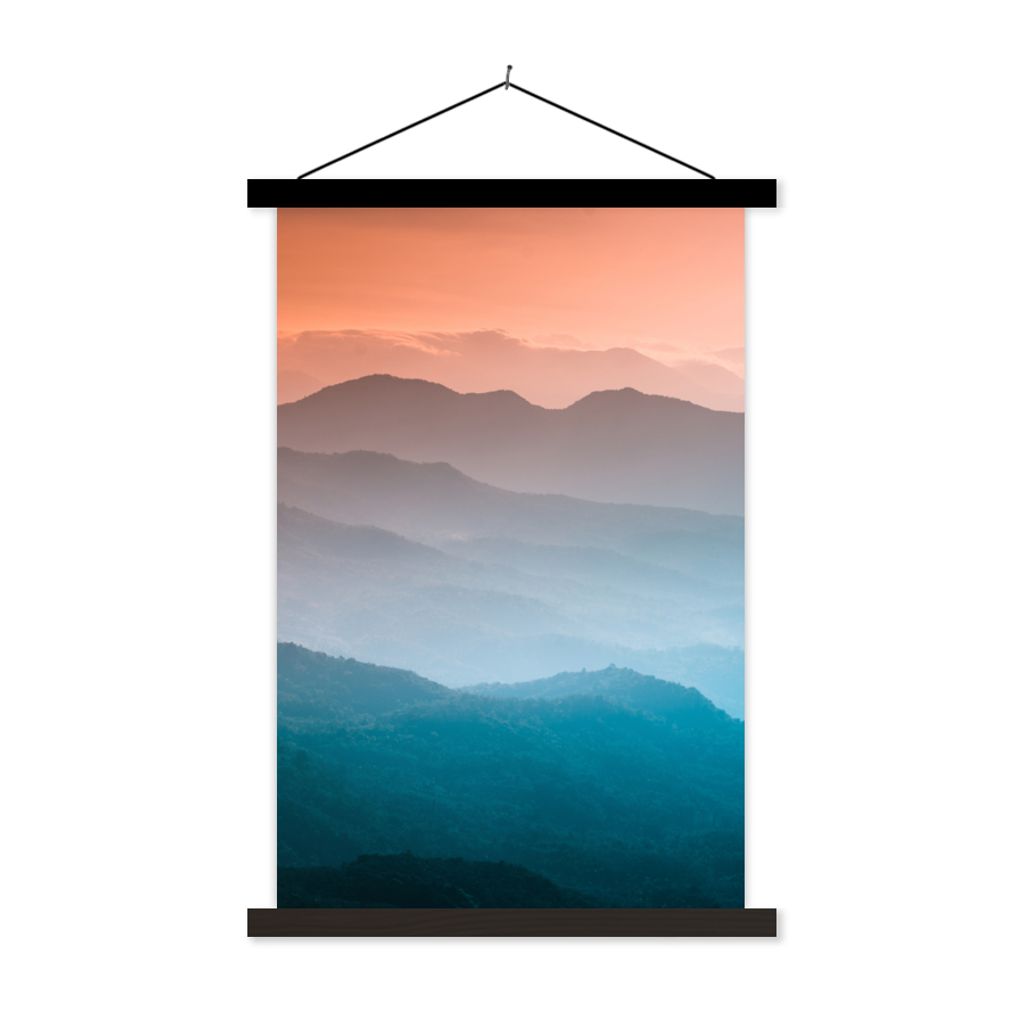 MuchoWow Textilposter Berge - Sonne - Orange - Natur 40x60 cm mit schwarzem Rahmen - Wanddekorationen