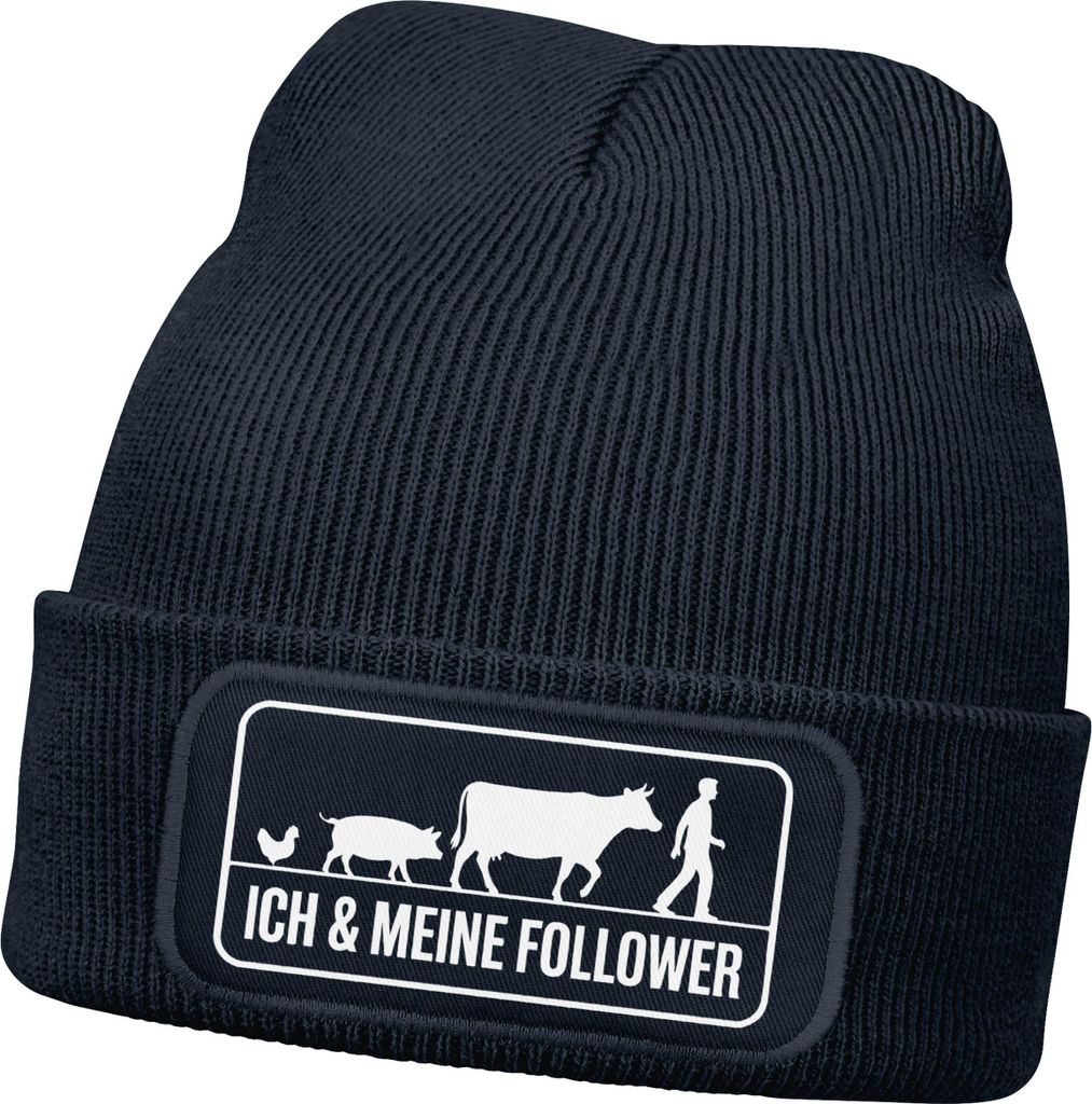 Damen Beanie Strickmütze mit Spruch Ich und meine Follower Aufdruck Lustig Damenmütze Landwirtin Geschenkidee Moonworks