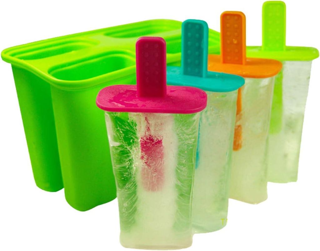 Silicone ice cream molds, 4 popsicle molds set, BPA free ice lolly molds, food grade silicone ice pop maker, ice lolly mold with sticks and drip pr...