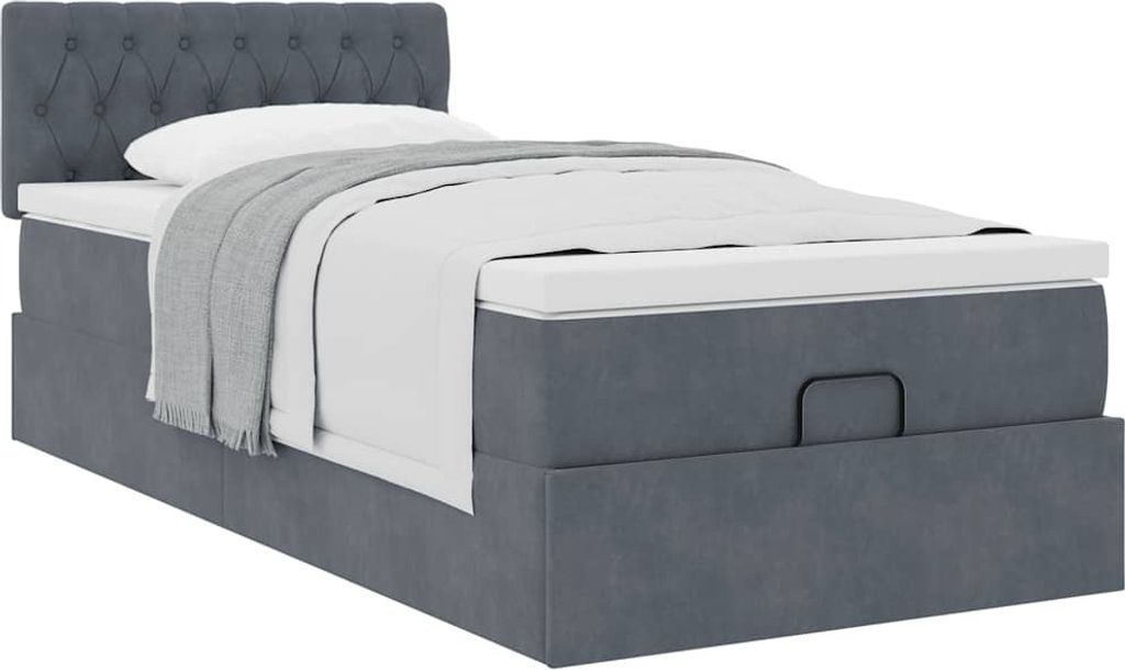 "Rabatt" Ottoman-Bett mit Großer Stauraum, mit Matratze, Dunkelgrau 90x200 cm Samt - Klassische Betten CC11252