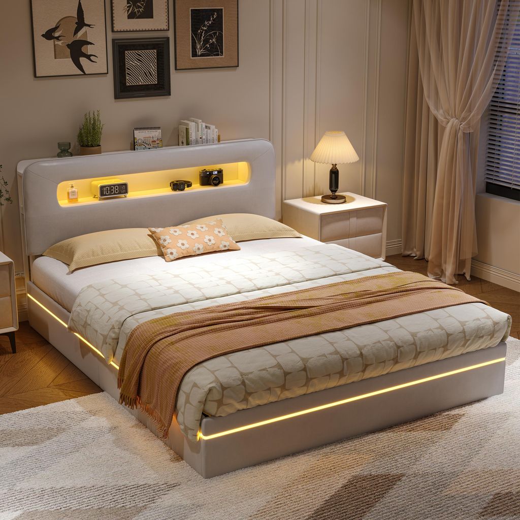 Letto imbottito ProximaX con illuminazione a LED 140x200 cm Immagine del prodotto 