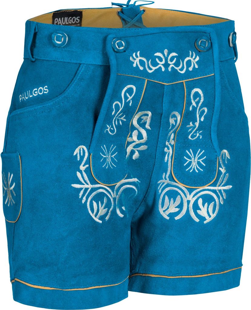 PAULGOS Damen Trachten Lederhose + Träger, Echtes Leder, Kurz in 8 Farben Gr. 34-50 M2