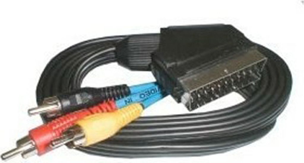 VIVanco Hochwertige Scart Cinch Verbindung, kompatibel mit AV Geräten, 3x Cinch Stecker auf Scart, umschaltbar, 2m