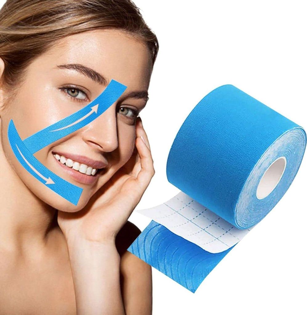 Face Lifting Tape, Myofasziales Gesichtstraffungsband, Anti-Falten Patches, Wrinkle Schminkles, Face Eye Neck Lift Tape, 2.5cm*5m,Blau