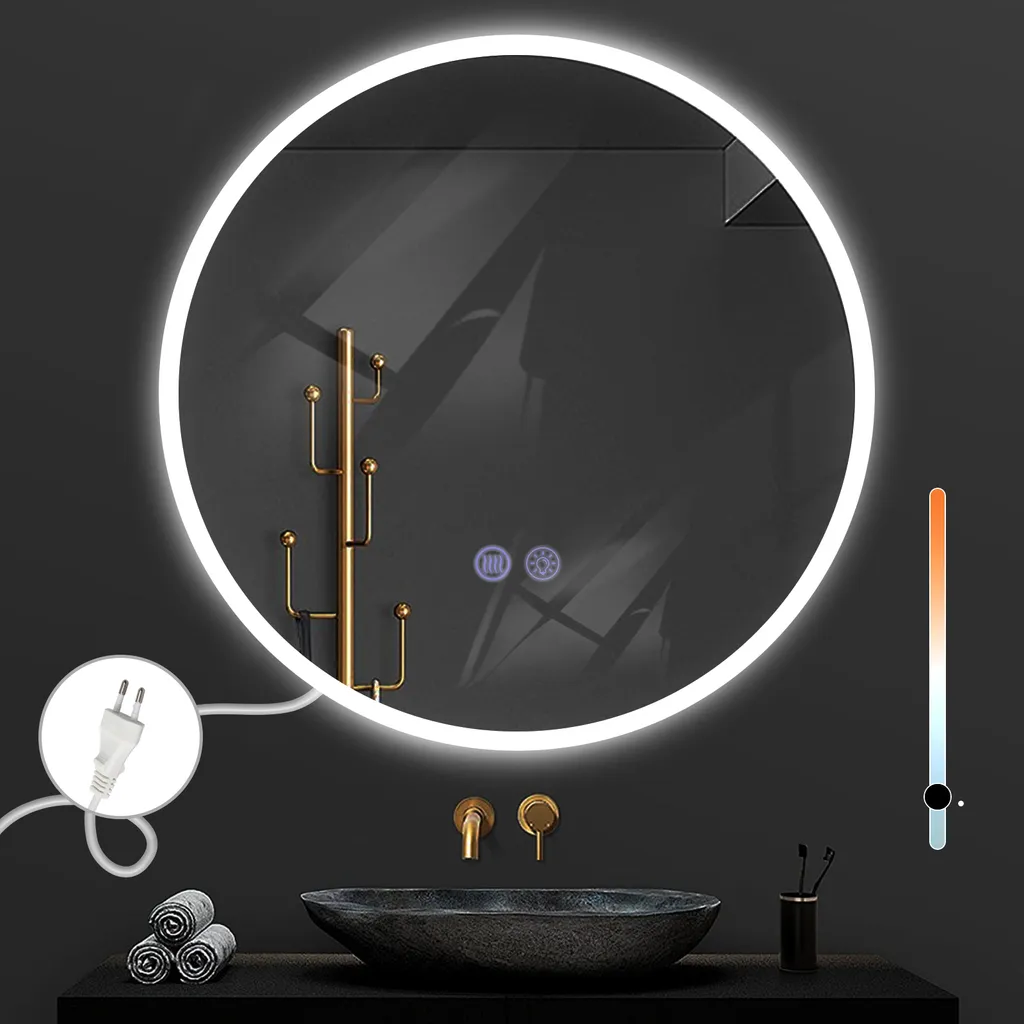 Miroir salle de bain LED 80 cm rond antibuée idéal pour maquillage précis