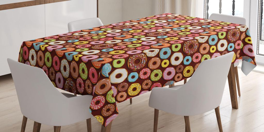 ABAKUHAUS Schokolade Tischdecke, Bunte Yummy Donuts n gebacken Lecker schmeckt süß Dessert Menü Art, 140 x 170 cm, Mehrfarbig