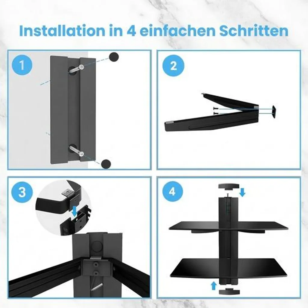 Support Mural TV avec Double Tablette en Verre Noir Réglable JustValue - 10
