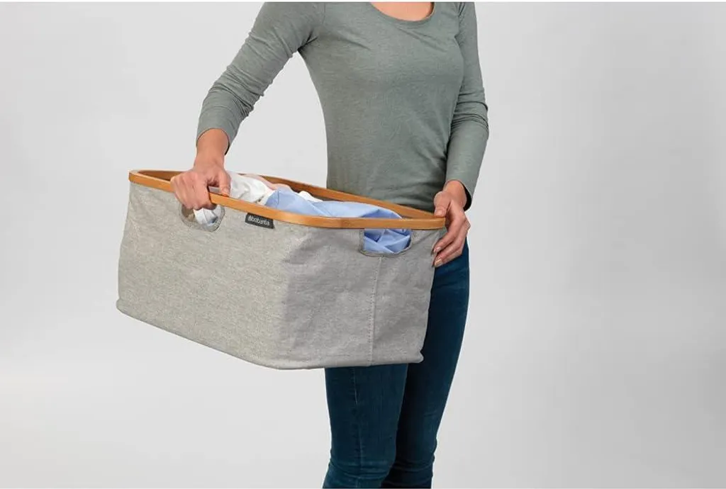 Panier à linge pliable 40L design Bambou - Structure rigide et textile Gris - 4