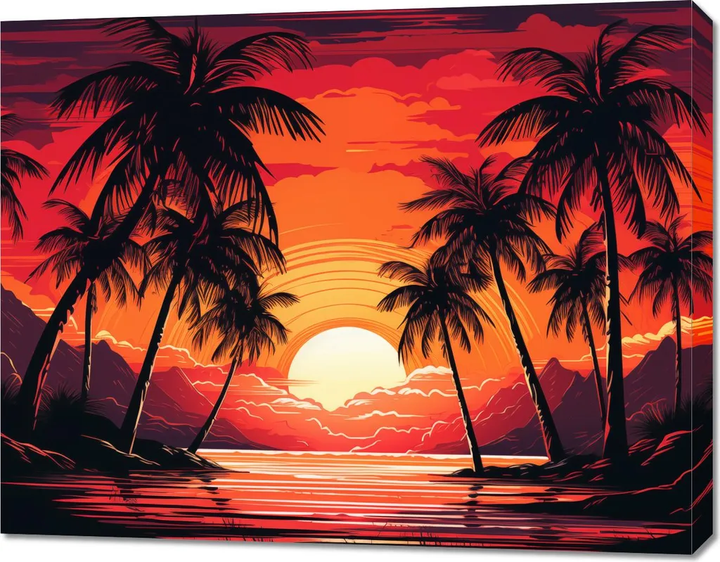 Tableau Palmiers près de la lagune 90x70 cm - Ambiance Zen pour Salon