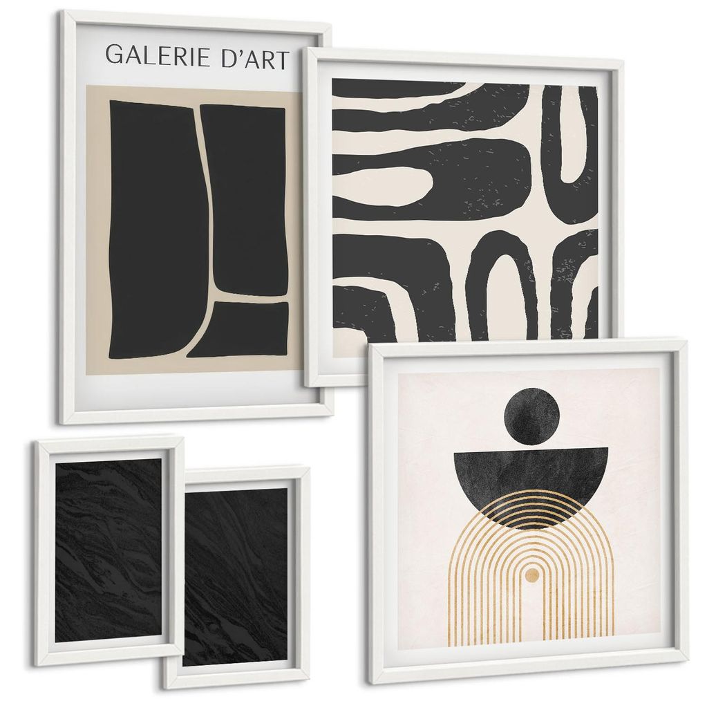 Bilder Set 5-teilig im Goldrahmen Rahmen – Wandbilder 5 Stück – gerahmte Poster für Wohnzimmer, Schlafzimmer und Flur – 50x50 cm - 40x60 cm...
