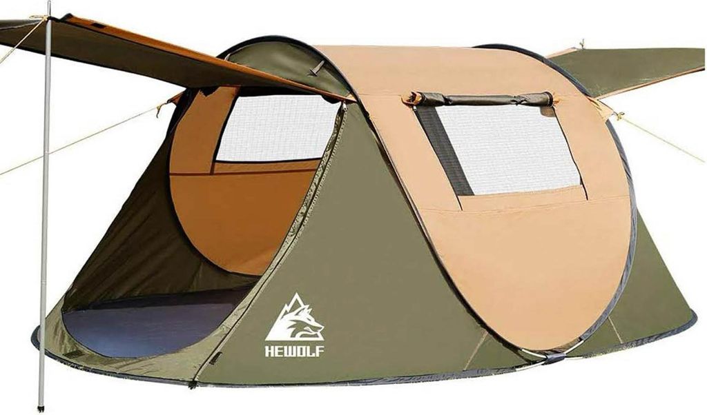 Wurfzelt Pop Up Zelt 2-4 Personen Camping Ultraleicht mit Vorzelt Automatik Sonnenschutz Armeegrün XL