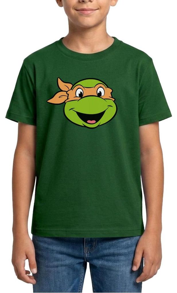 Spreadshirt Teenage Mutant Ninja Turtles Michelangelo Kostüm Karneval Teenager T-Shirt, 134/146 (9-11 Jahre), Forstgrün