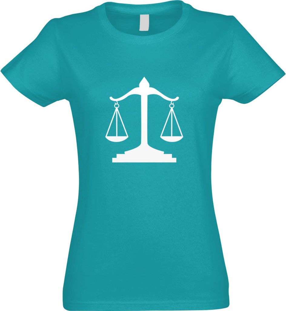Kiwistar - T-Shirt tailliert - Damen - türkis - Waage Gericht Anwalt Justitia - mit Motiv Bedruckt - Funshirt Design - Sport - Freizeit - Damen - XL