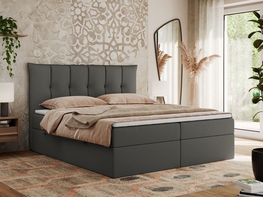 MKS MEBLE Boxspringbett 120x200 mit Bettkasten und Matratze H3, Polsterbett 120x200 mit Bettkasten, Bett 120x200 mit Stauraum und Topper - Premium-...