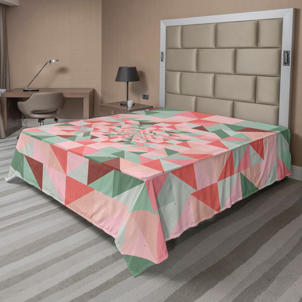 ABAKUHAUS Retro Bettlaken, Ungewöhnliche Kunst Zusammensetzung geometrischer Form Dreieck Farbmuster, weiches bequemes oberes Bettlaken für ein d...