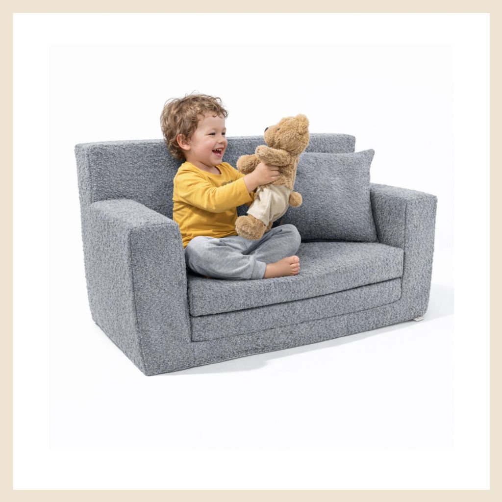 Kindersofa aus Schaumstoff David Stilvoller Komfort für das Kinderzimmer Ausklappbar Kindermöbel Polstersofa grau