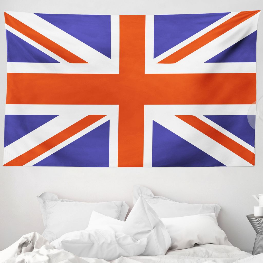 ABAKUHAUS Union Jack Wandteppich, Britische Loyal aus Weiches Mikrofaser Stoff Waschbar ohne Verblassen Digitaldruck, 230 x 140 cm, Royal Blue Weiß
