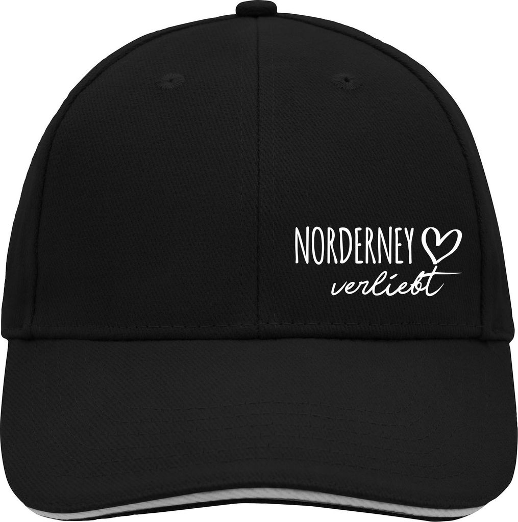 Huuraa Cappy Mütze Norderney verliebt Black/Light Grey Baumwolle 6-Panel Kappe Geschenkidee