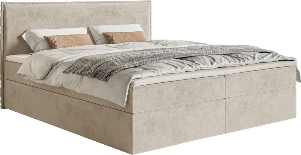 Selsey Softie – Boxspringbett 180x200 cm mit Topper und Stauraum, Velours wasserabweisend, Beige