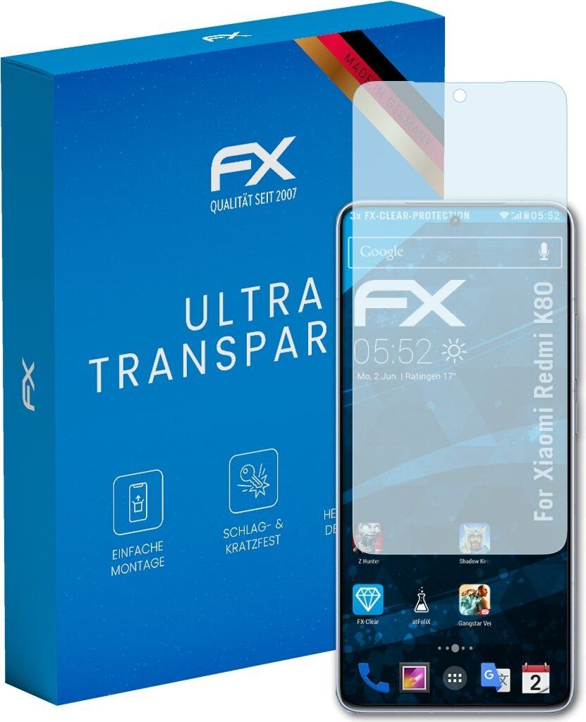 atFoliX FX-Clear 3x Schutzfolie kompatibel mit Xiaomi Redmi K80 Displayschutzfolie
