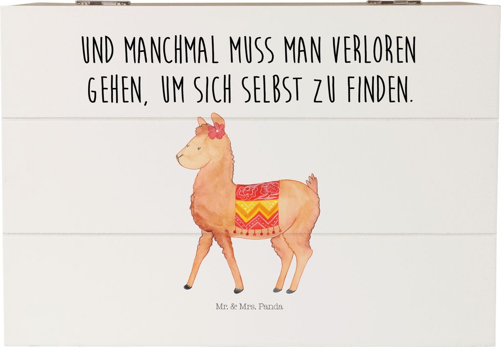 Mr. & Mrs. Panda Holzkiste Alpaka Stolz 22 x 15 cm - Weiß - Geschenk, schatztruhe, Kiste mit Deckel, Schatulle, Lama, Geschenkbox