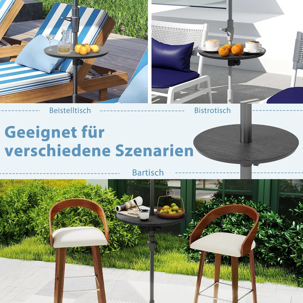 Table gain de place Ø50cm COSTWAY avec support parasol intégré 38mm - 8