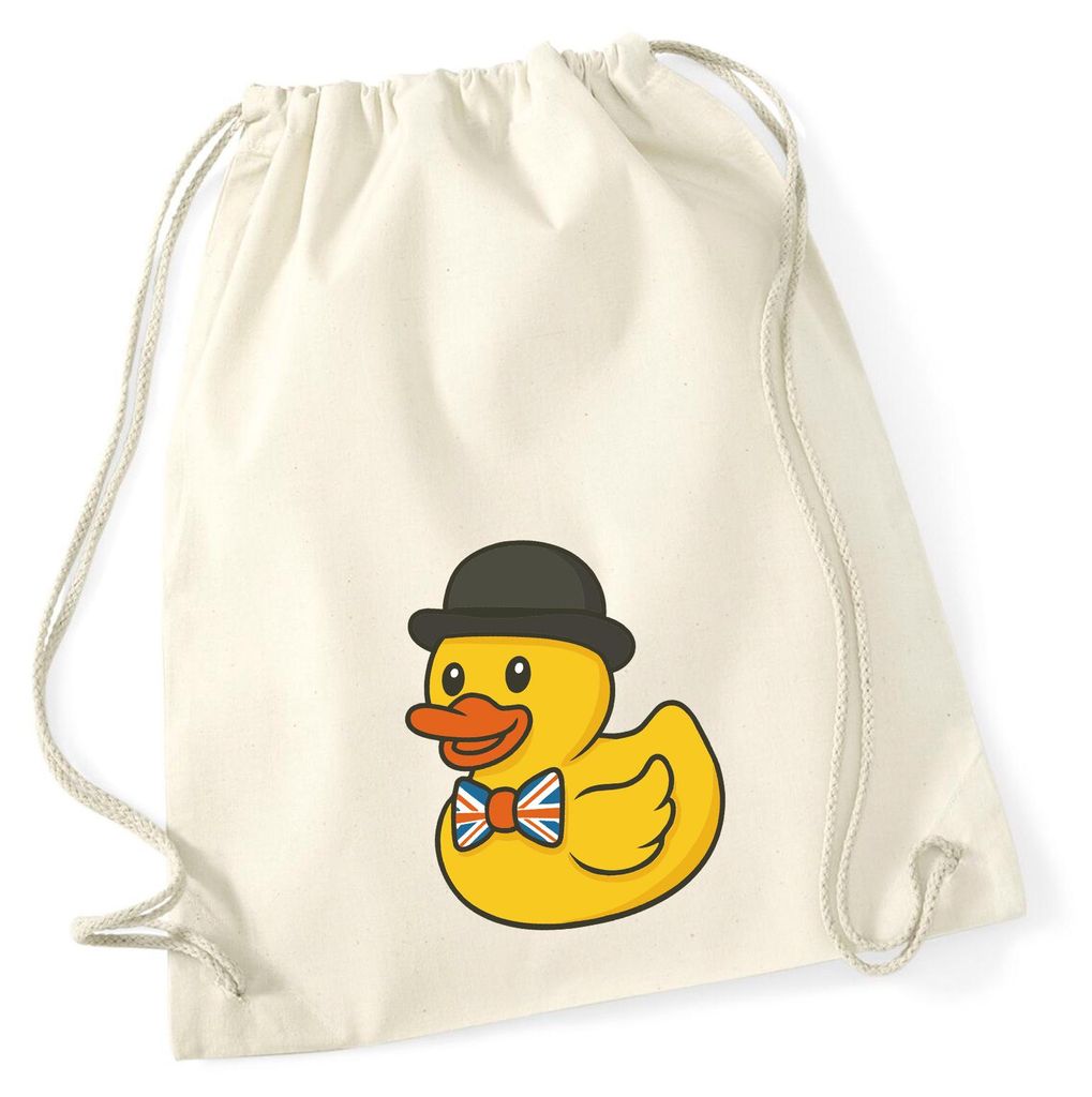 Huuraa Turnbeutel Quietscheente Großbritannien Gummiente Brite 12 Liter Natural Baumwolle Rucksack Geschenkidee