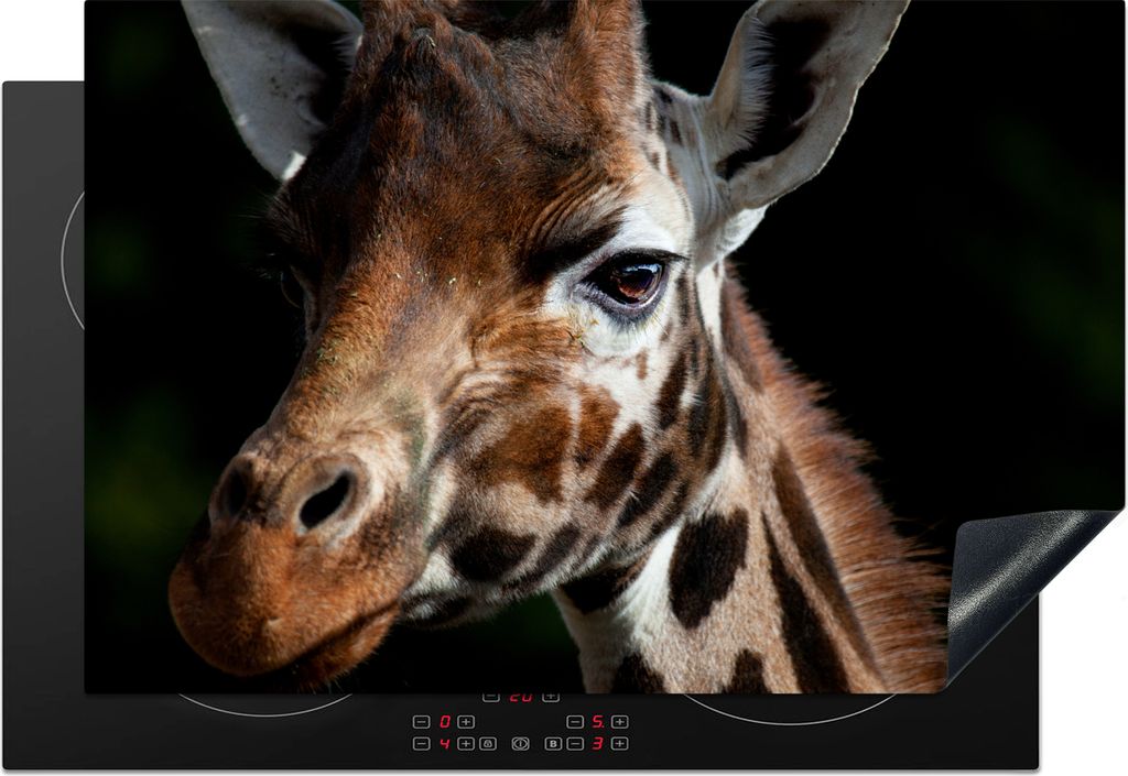 KitchenYeah Herdabdeckplatte Giraffe - Leicht - Schwarz , 78x52cm, Küche Deko, Glaskeramikkochfeld Herdabdeckung, Abdeckplatte fùr Kochfeld
