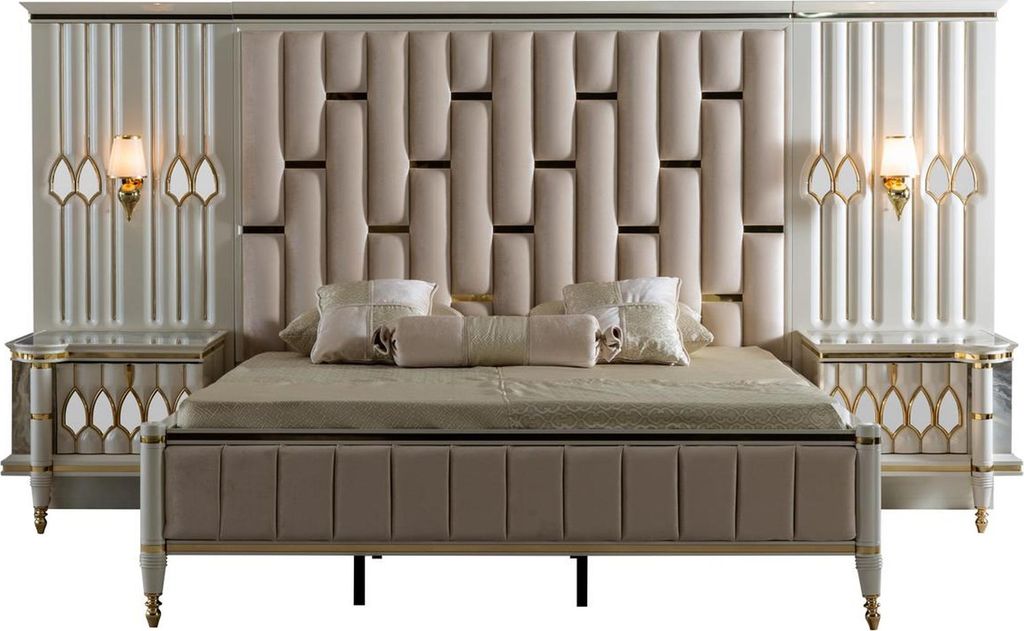 Luxus Schlafzimmer Bett mit 2x Nachttisch Konsolen Design Betten Polster 3tlg.