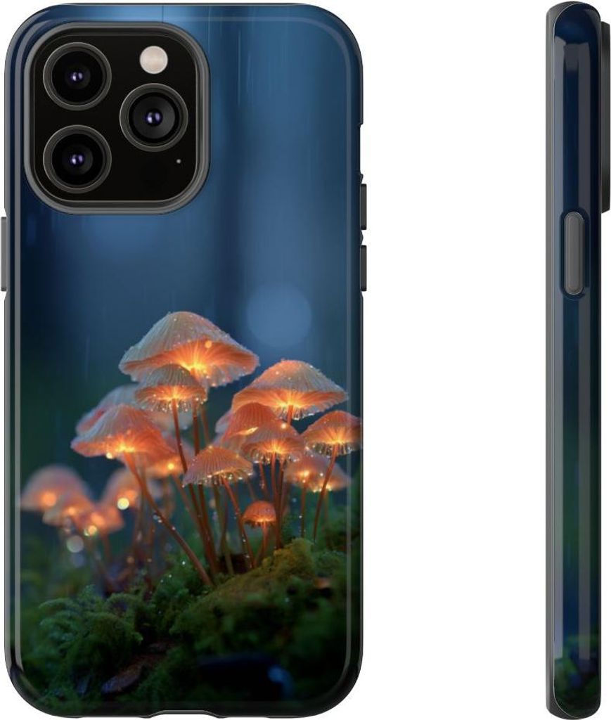 Leuchtende Pilze im regnerischen Wald – Hülle Kompatibel mit iPhone 14 Pro Max