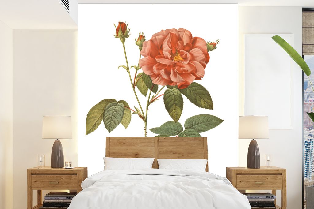 MuchoWow Fototapete für Wohnzimmer oder Schlafzimmer Wandtapete Vinyl Motivtapete Blumen - Rose - Vintage - 165x220 cm - Wanddekorationen