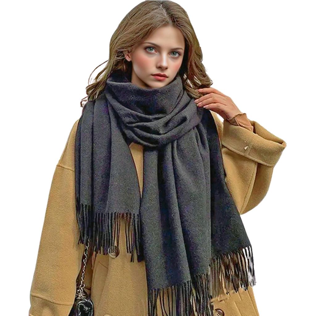 Oversize Damen Winter Schal – 100% Viskose, Grau Anthrazit, Produktbild 