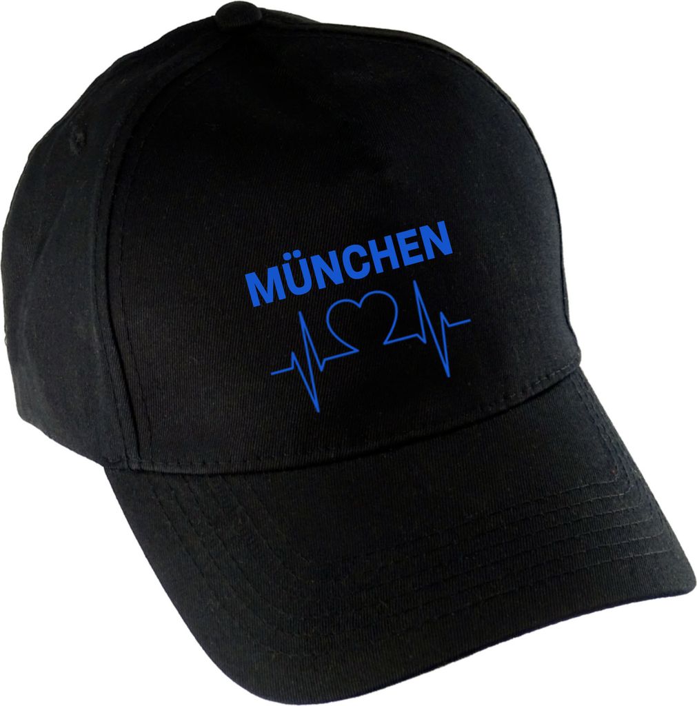 multifanshop Baseballcap - München blau - Herzschlag, schwarz, Größe one size