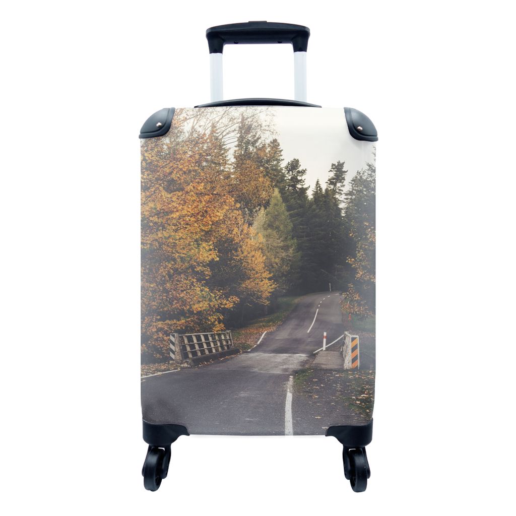 MuchoWow Koffer Handgepäck Trolley Rollkoffer Kleine Reisekoffer mit 4 Rollen - Bäume - Straße - Herbst - Cabin Size < 55x40x23 cm & 55x40x20 ...