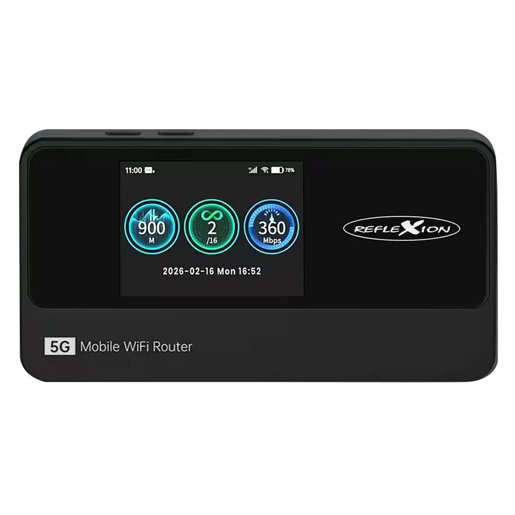 Reflexion 5GCONNECT - Mobiler 5G WLAN Router mit Akku 4200mAh, WiFi 6 Hotspot mit Nano-SIM Slot, 2,4 Zoll Display, bis 16 Geräte, USB-C, tragbarer...