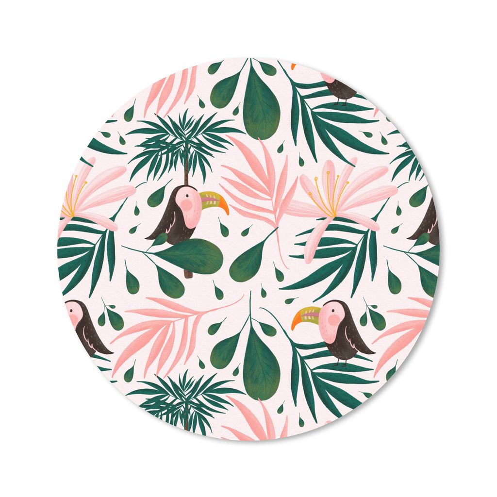 MuchoWow Mauspad Mousepad Tukan - Blätter - Rosa 20x20 cm - Mousepads - Maus Mat - Pad - Mausunterlage - Schreibtischmatte