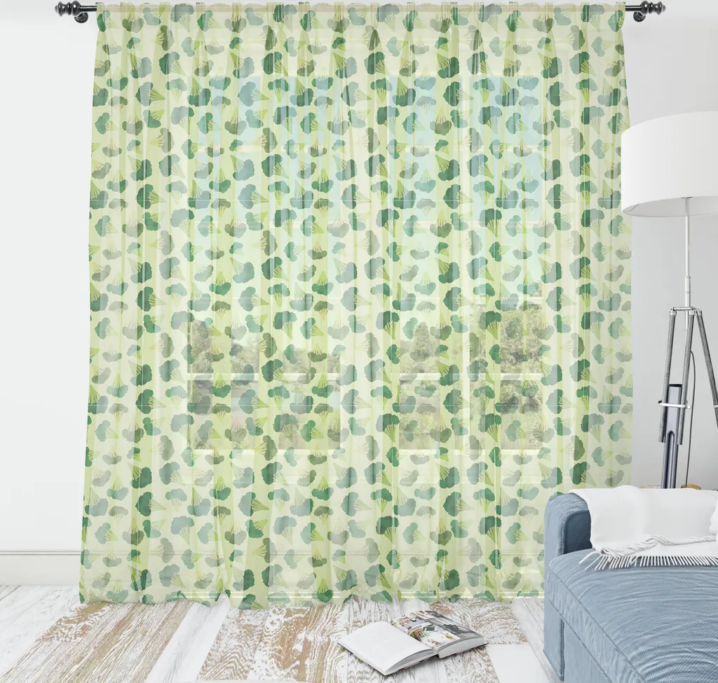 Rideau Mural en Satin Vert - Motif Aliments Sains et Brocoli 135x274 cm
