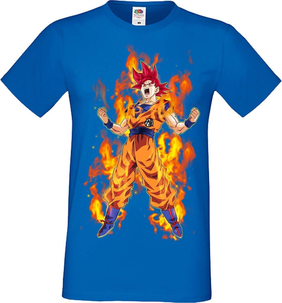 Herren T-Shirt Anime Manga Dragon Anime Manga Ball Z 06 God Red Saiyan, Man XL / Blau